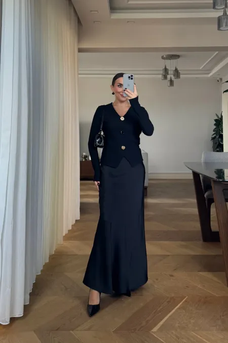 Beli Lastikli Uzun Saten Etek