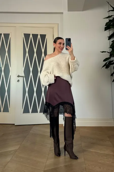 Dantelli Saten Mini Etek