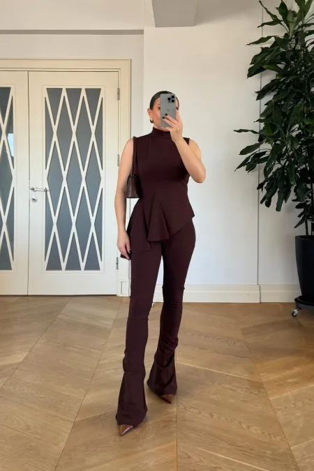 Asimetrik Kesim Bluz Pantolon Takım