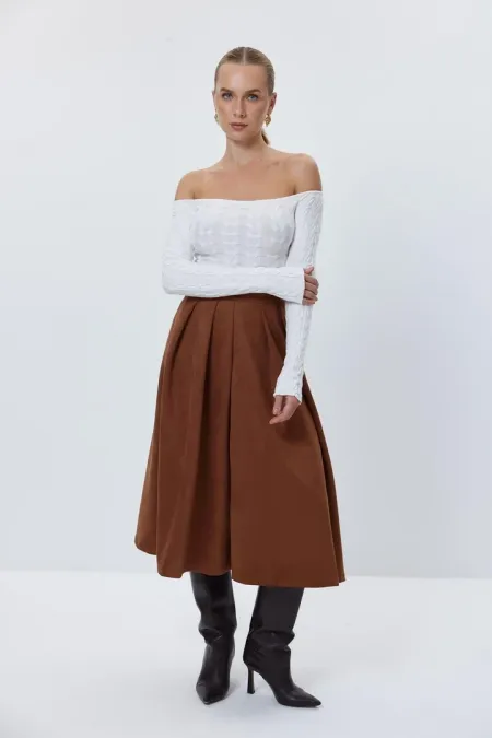 Kayık Yaka Crop Triko Kadın Kazak