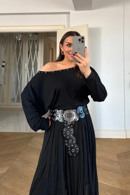 Kayık Yaka Uzun Kollu Bluz