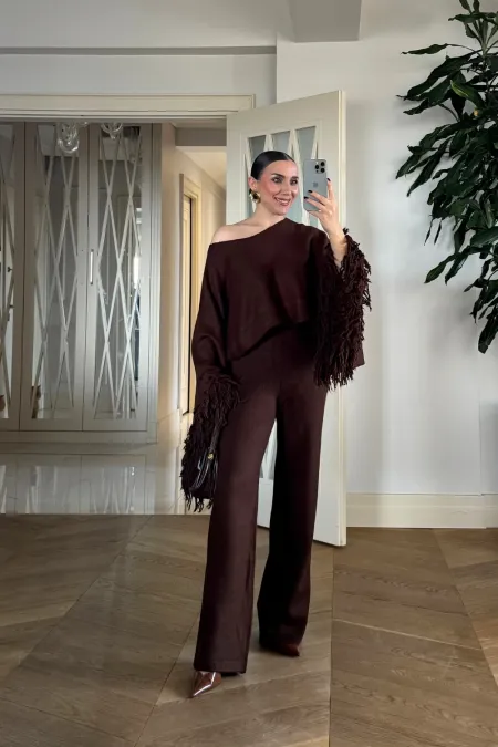 Pantalon tricoté pour femme avec taille élastique