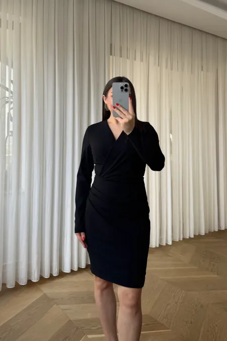 Kruvaze Yaka Mini Elbise