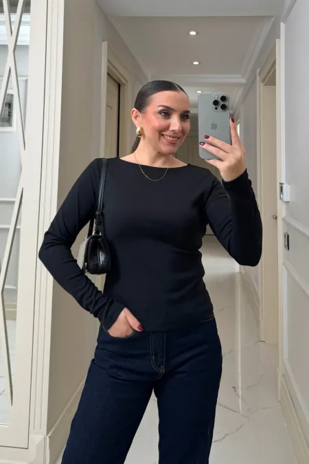 Kayık Yaka uzun Kollu Bluz