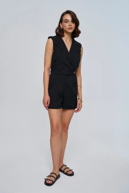 Kruvaze Yaka Kısa Kadın Tulum