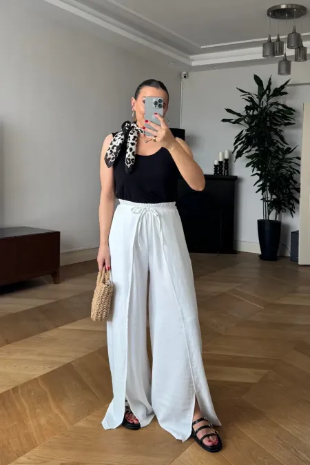 Beli Lastikli Yırtmaç Detaylı Kadın Pantolon