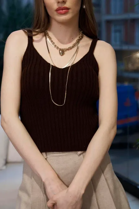 Fitilli Askılı Triko Bluz