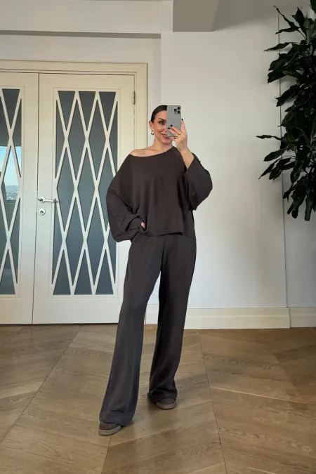 Kayık Yaka Sweat Pantolon Kadın Takım