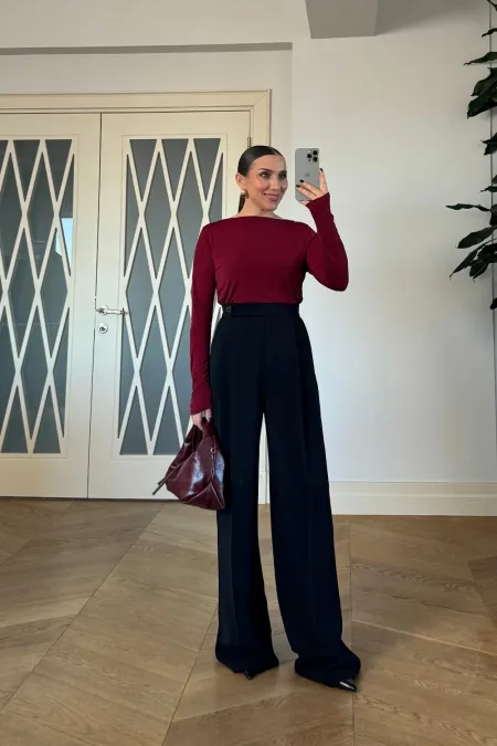 Kemer Detaylı Düz Kesim Kadın Pantolon