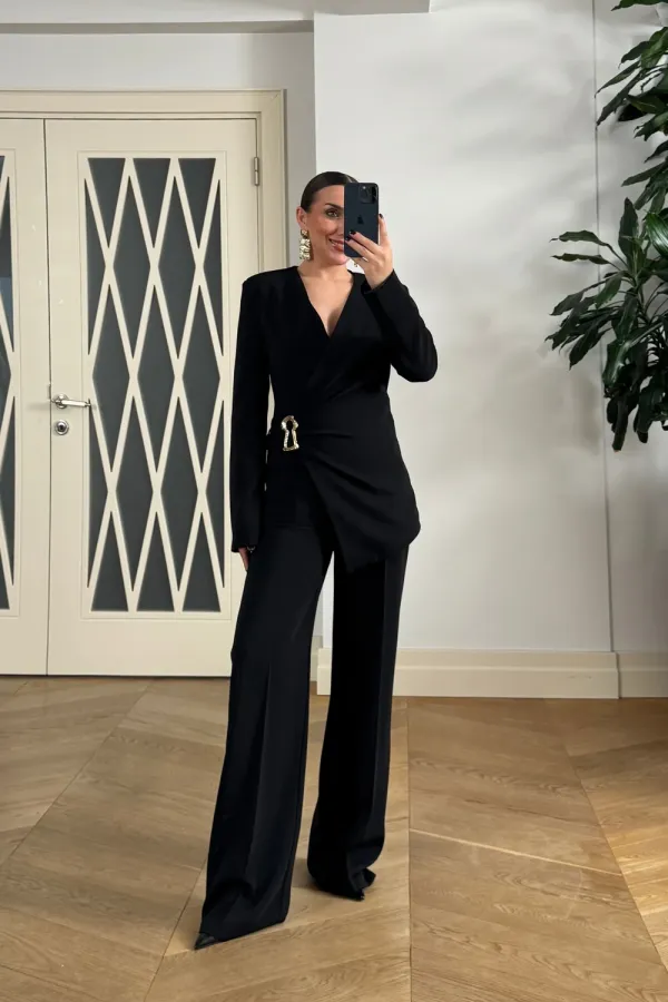 Kruvaze Düğmeli Ceket Pantolon Kadın Takım