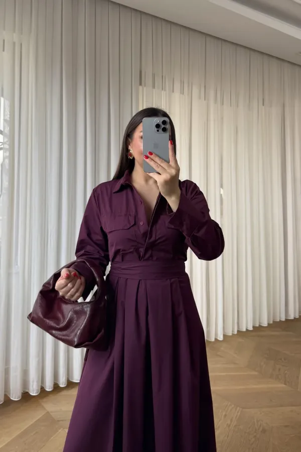 Gömlek Yaka Poplin Uzun Kollu Elbise