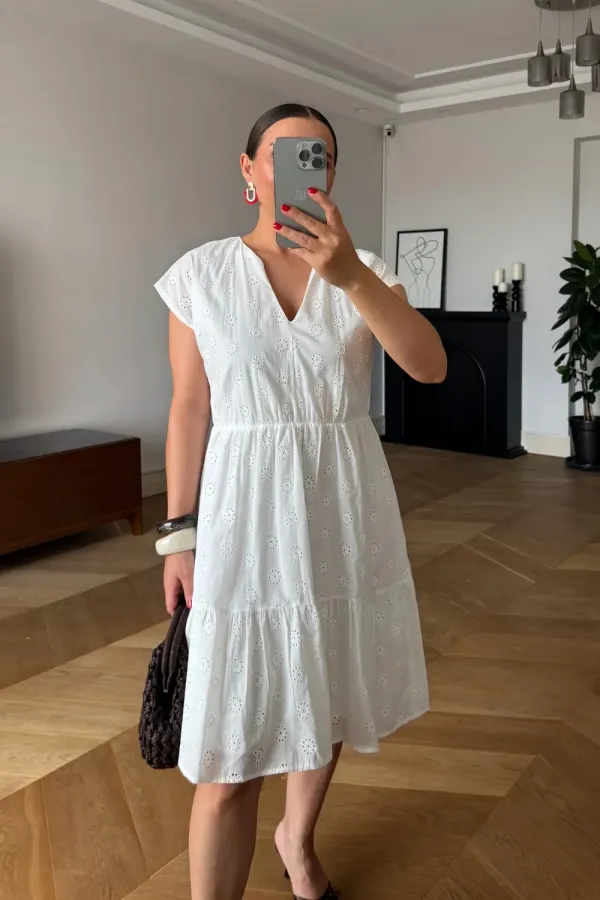 V Yaka Fisto Midi Elbise