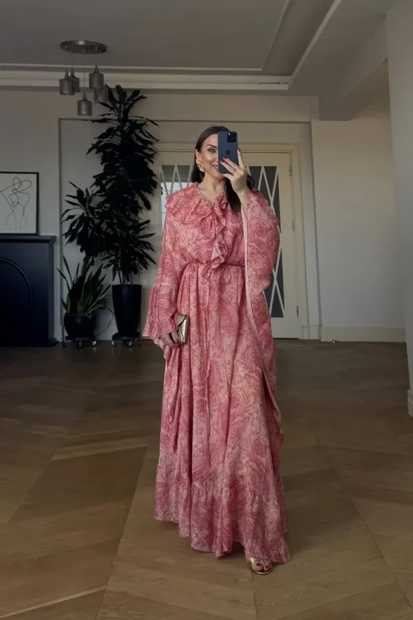 Shawl Patterned Batwing Sleeve Long Dress Shawl Patterned Batwing Sleeve Long Dress