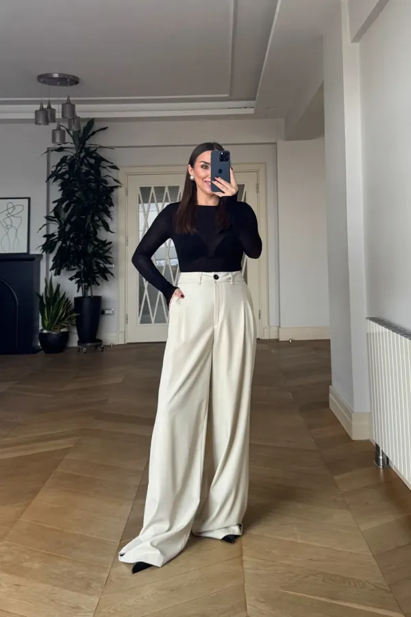 Women's Palazzo Pants with Rhinestone Trim