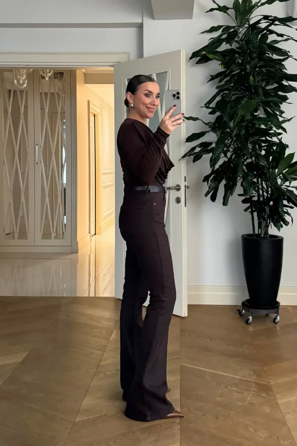 Yüksek Bel İspanyol Paça Denim Kadın Pantolon