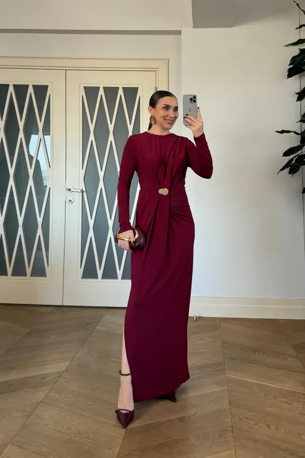 Drapeli Uzun Kollu Elbise