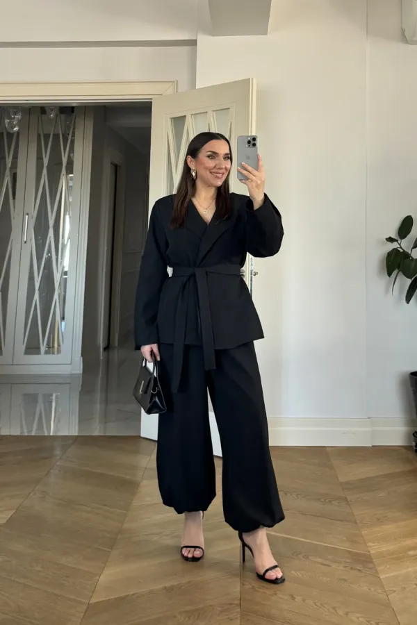 Kuşaklı Ceket Pantolon Kadın Takım