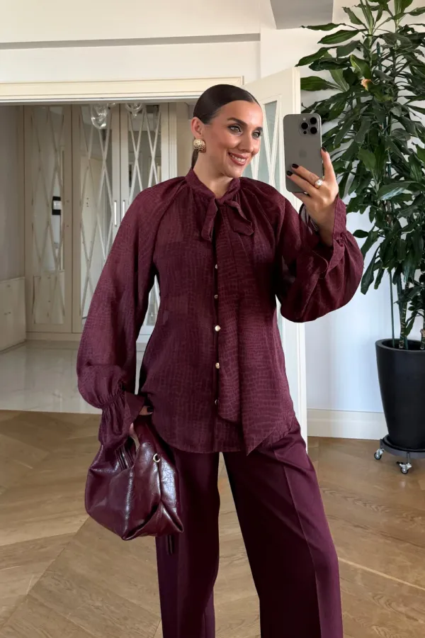 Hakim Yaka Bağlamlı Uzun Kollu Bluz