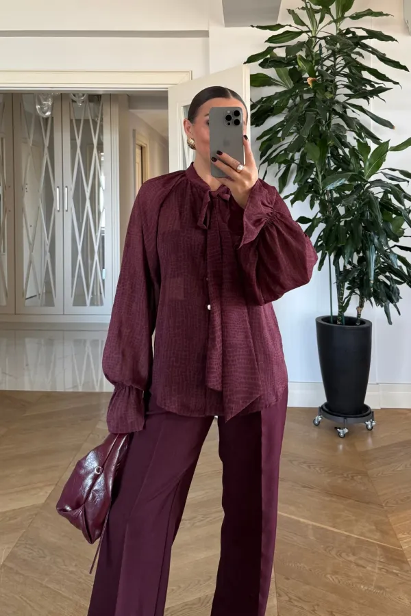 Hakim Yaka Bağlamlı Uzun Kollu Bluz