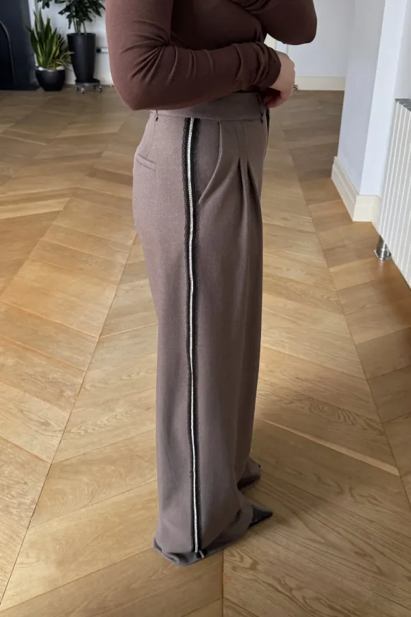 Women's Palazzo Pants with Rhinestone Trim
