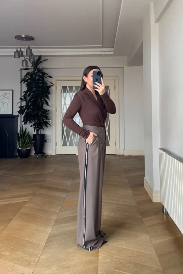 Women's Palazzo Pants with Rhinestone Trim