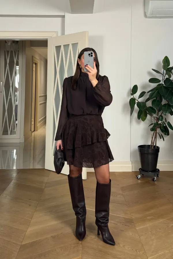 Pile Detaylı Şifon Mini Elbise