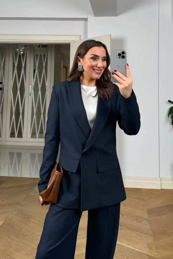 Kruvaze Çizgili Blazer Ceket Pantolon Kadın Takım Kruvaze Çizgili Blazer Ceket Pantolon Kadın Takım