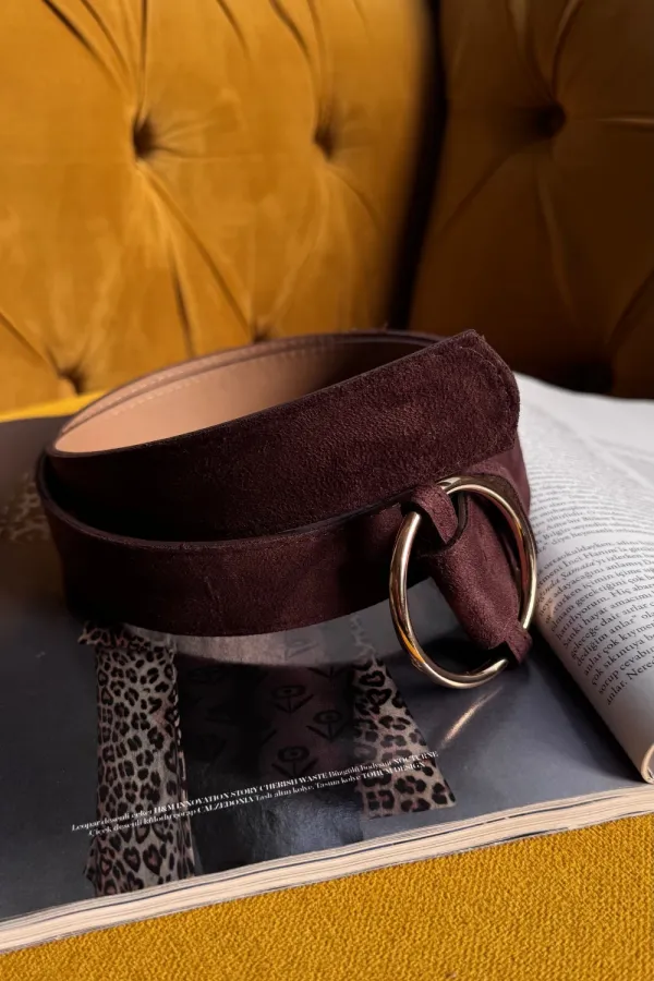 Ceinture en suédine pour femme avec boucle ronde