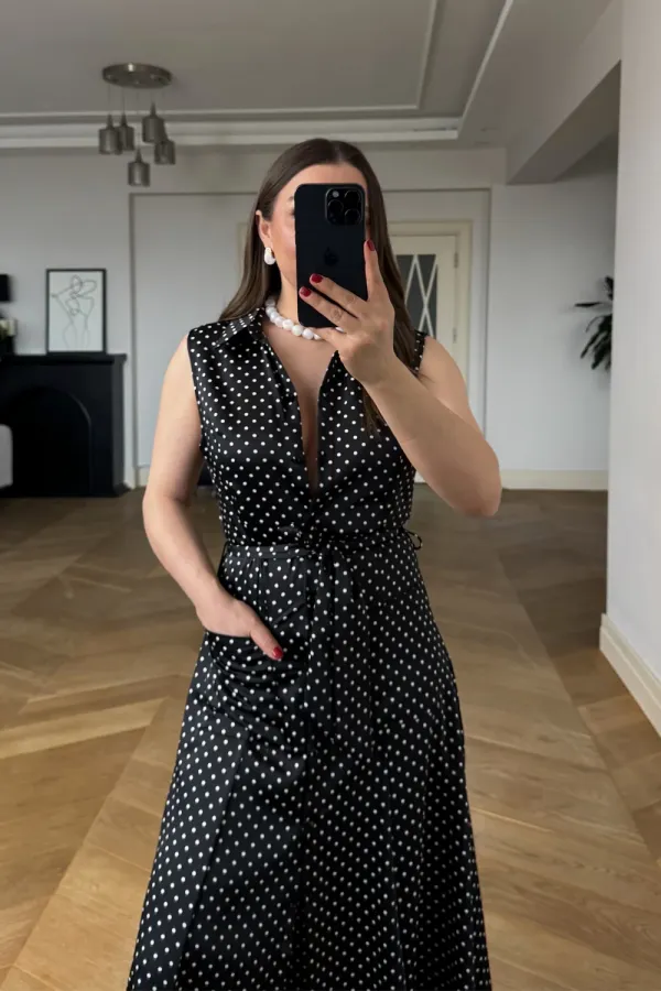 Sleeveless Polka Dot Long Shirt Dress Sleeveless Polka Dot Long Shirt Dress