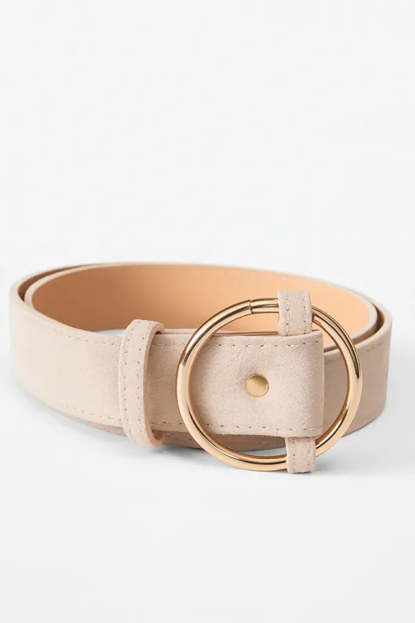 Women's Faux Suede Belt with Round Buckle
