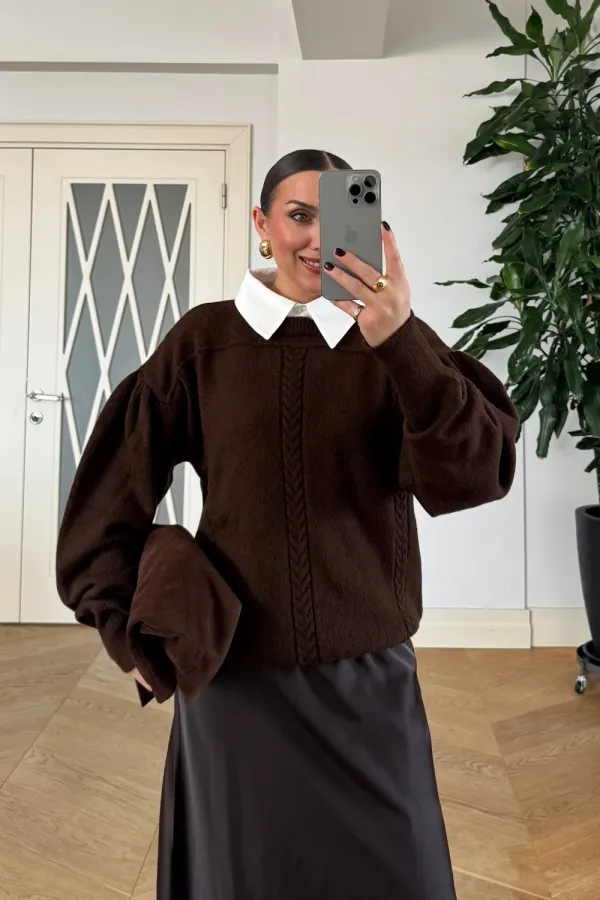 Gömlek Yaka Triko Kadın Kazak