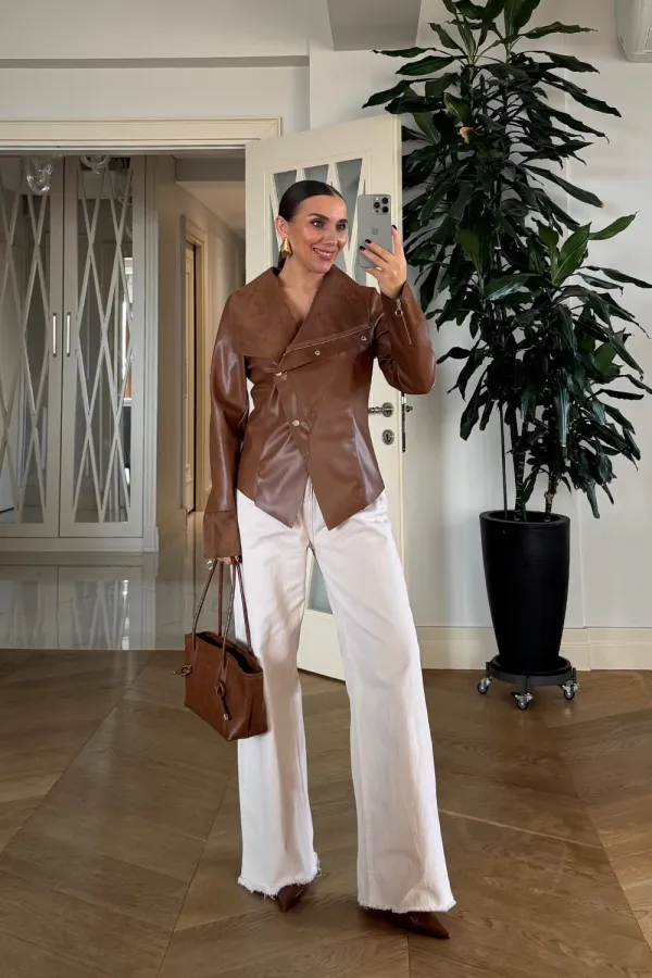 Suni Deri Çıtçıtlı Kadın Ceket