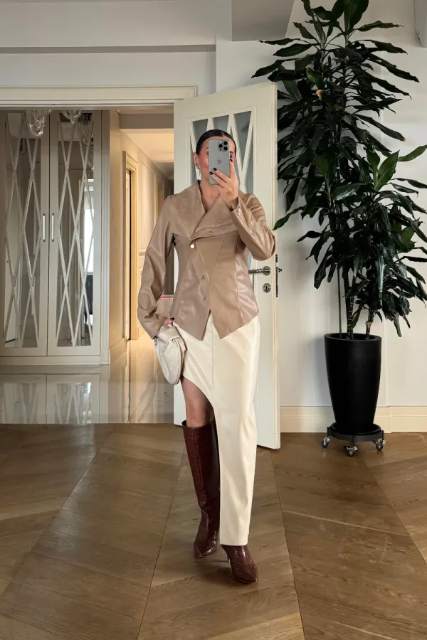 Suni Deri Çıtçıtlı Kadın Ceket