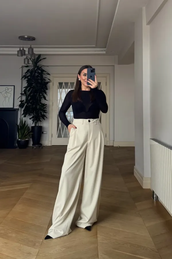 Women's Palazzo Pants with Rhinestone Trim