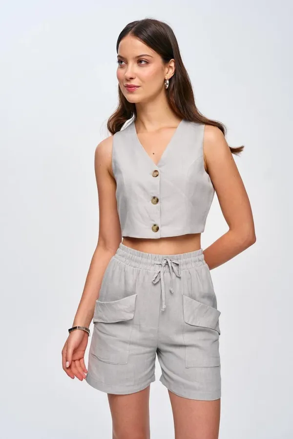 Linen Vest and Shorts Women's Set