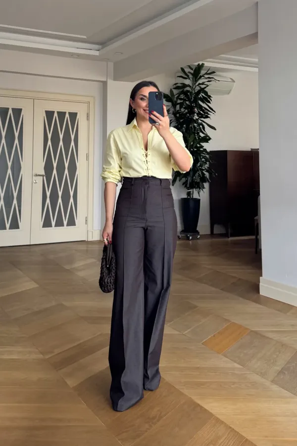 Straight Cut Ribbed Women's Trousers