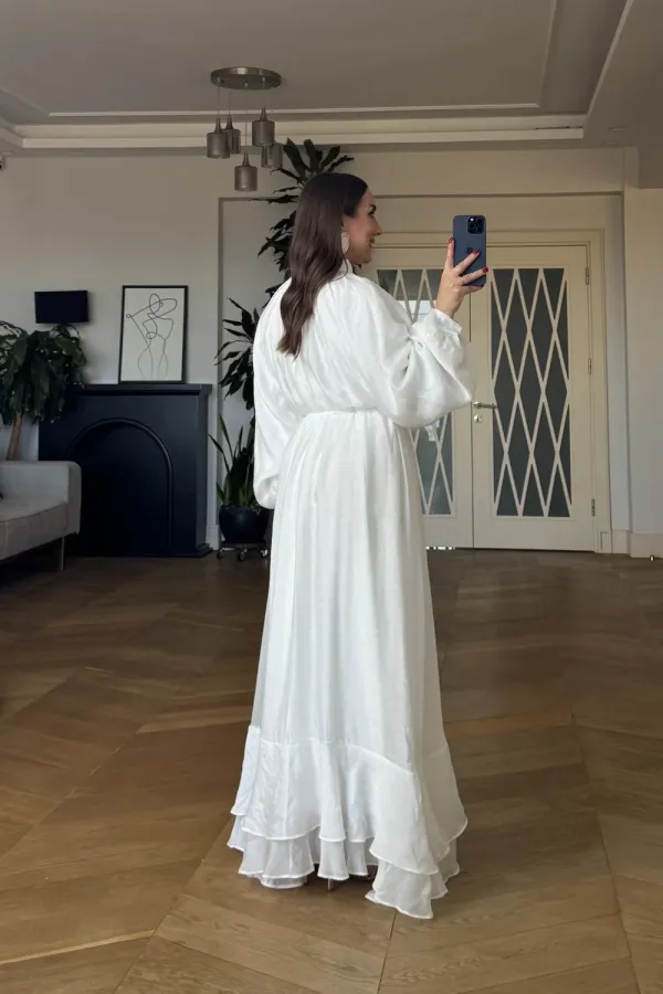 Mandarin Collar Long Dress with Ruffle Detail Mandarin Collar Long Dress with Ruffle Detail