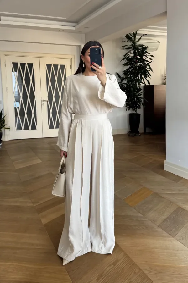 Pleated Detail Blouse and Pants Set Pleated Detail Blouse and Pants Set