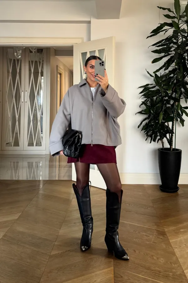 Fermuarlı Kaşe Kadın Ceket