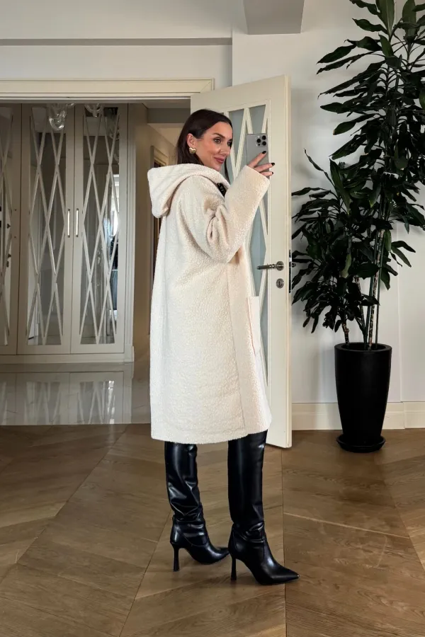 Kapüşonlu Buklet Kadın Ceket