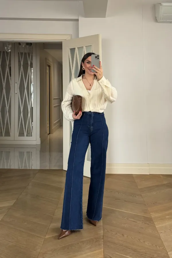 Dikiş Detaylı Denim Kadın Pantolon