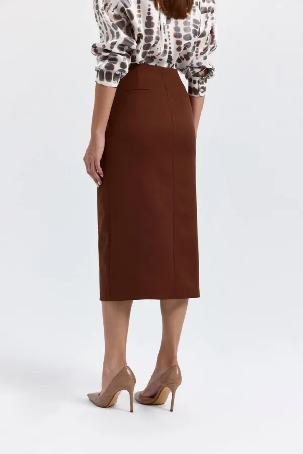 High-Waisted, Slit, Straight-Cut Midi Skirt