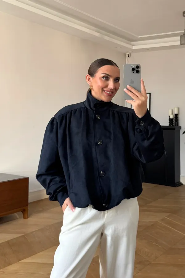 Vatkalı Suni Süet Bomber Kadın Ceket