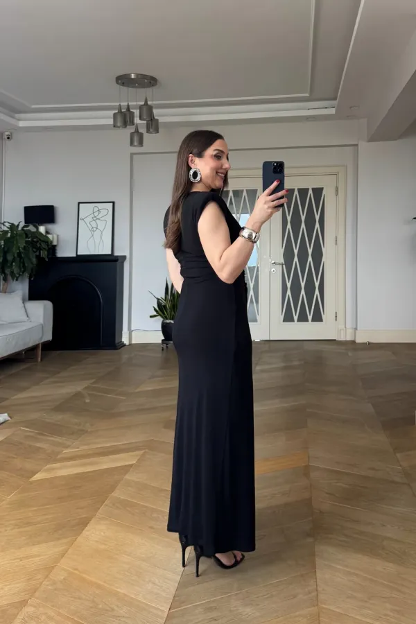 Wrap-Neck Padded Long Dress Wrap-Neck Padded Long Dress