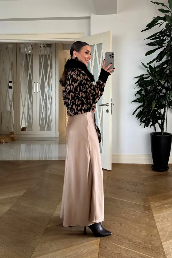 Beli Lastikli Uzun Saten Etek