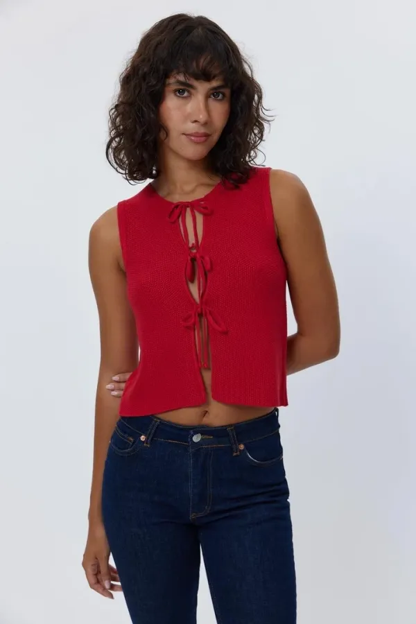 Bağlamalı Triko Kadın Yelek