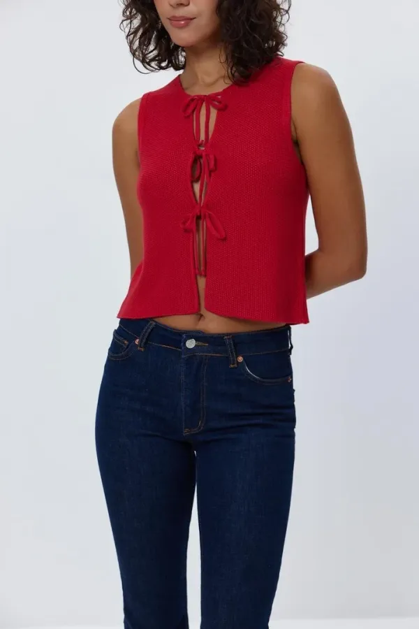 Bağlamalı Triko Kadın Yelek
