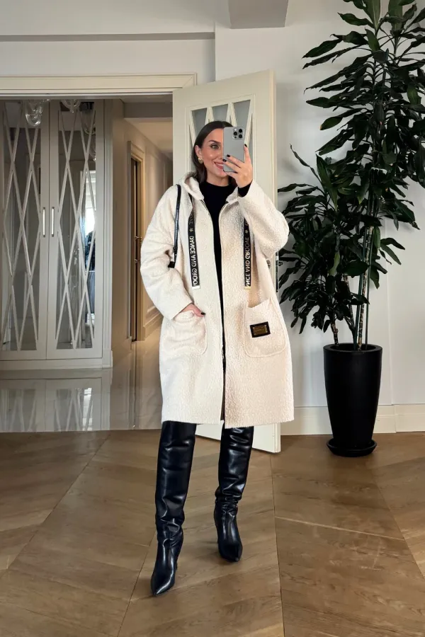 Kapüşonlu Buklet Kadın Ceket