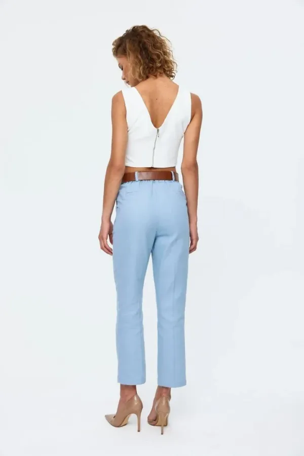 Beli Lastikli Kemerli Gabardin Kadın Pantolon