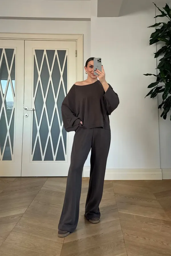 Kayık Yaka Sweat Pantolon Kadın Takım